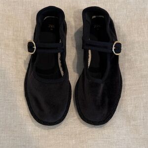 Zara Black Velvet Kids Mary Jane Shoes